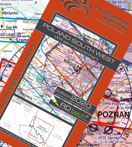 Rogers Data Polen Süd-West VFR Luftfahrtkarte 1:500 000 Ausgabe 2020