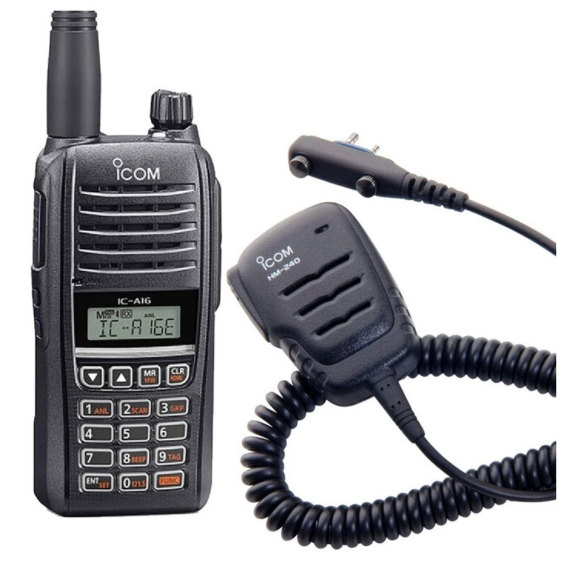 ICOM IC-A16E Bundle bestehend aus Handflugfunkgerät IC-A16E 8,33/25kHz VHF (COM) + HM-240 Lautsprecher-Mikrofon