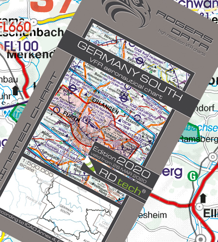 Rogers Data VFR Karte Deutschland-Süd foliert 1:500 000 Ausgabe 2020